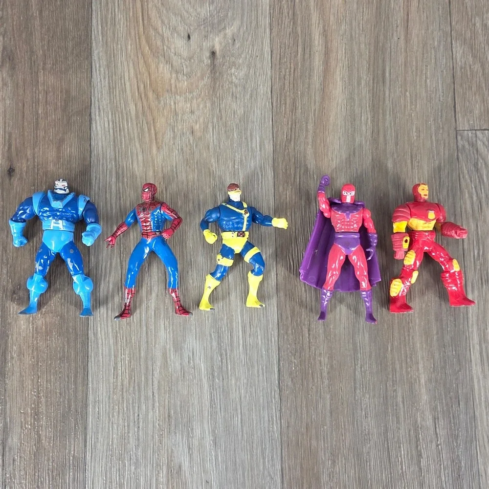 Vintage Marvel Diecast Metal Figures Lot Spider-Man Iron Man X-Men 80s 90s 5pc